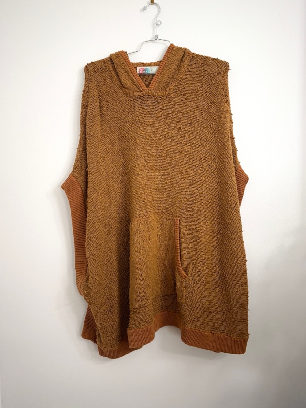 EUC Free People Chunky Knit Hooded Beach Easy Breezy Rust Poncho Sweater XS/S - Picture 2 of 11